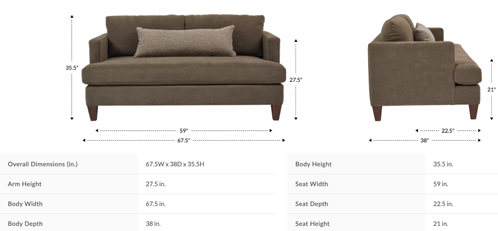 emric apartment size sofa dimensions