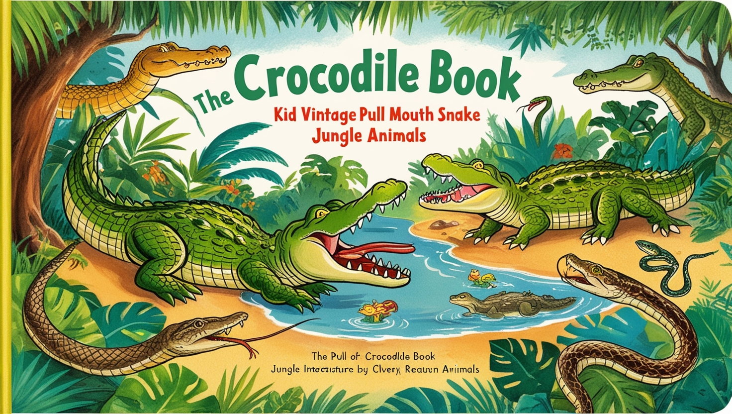 Crocodile Book Kid Vintage Pull Mouth Snake Jungle Animals​