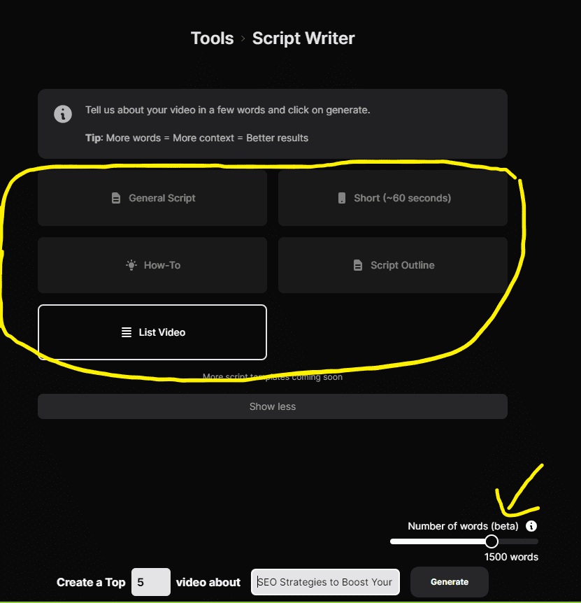 Video script generator