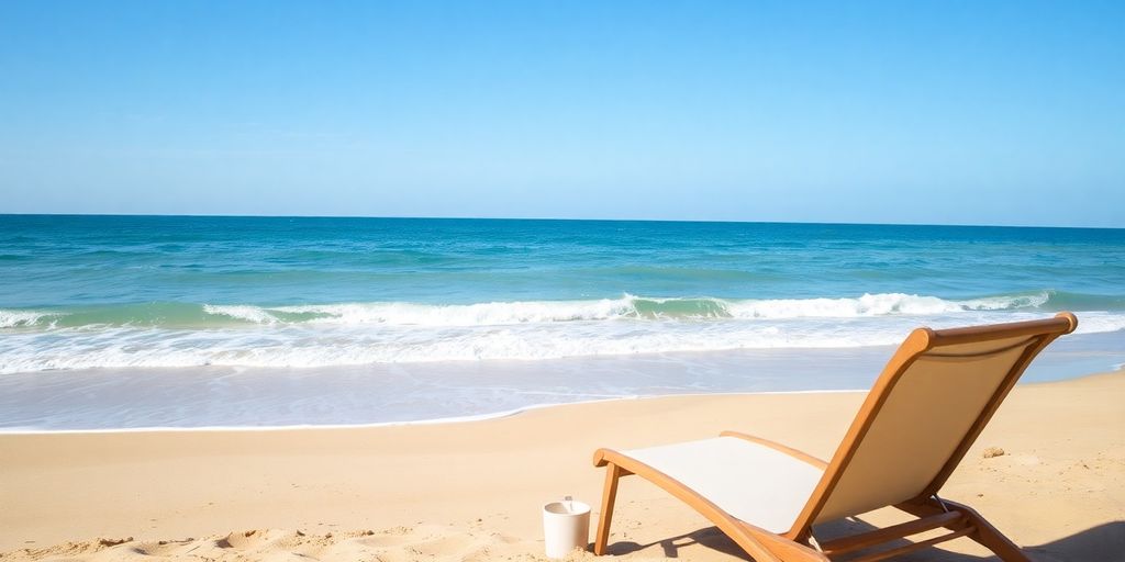 Beautiful beachfront with waves and sandy shores.