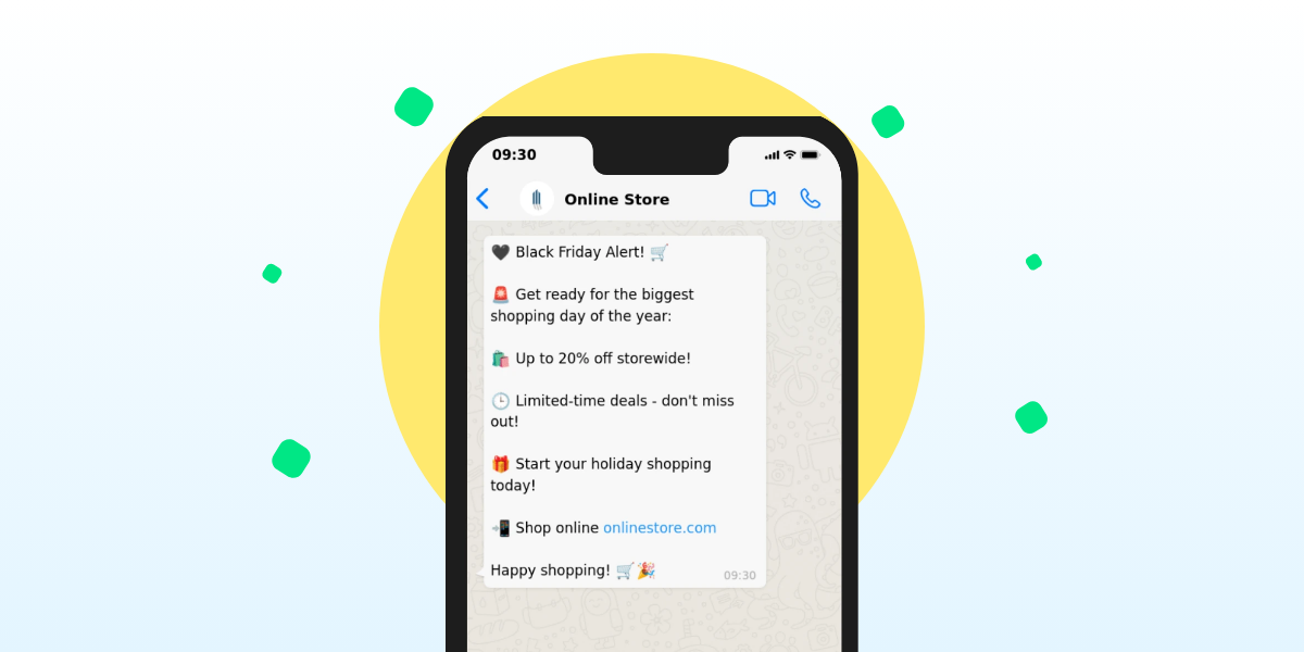 whatsapp business message template from online store