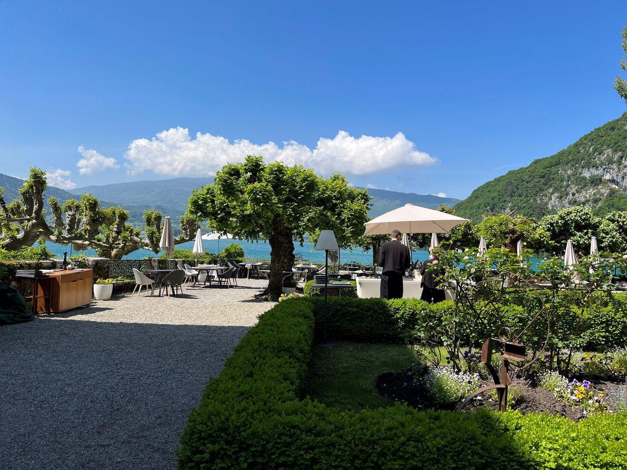View of the dog friendly terrace at Abbaye de Talloires