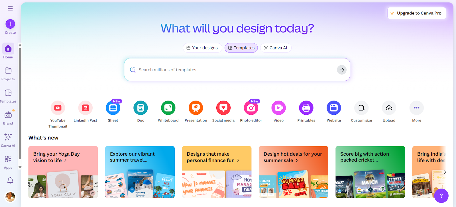 Transforming the marketing landscape with generative AI - Canva dashboard for designing creatives like Image, Video