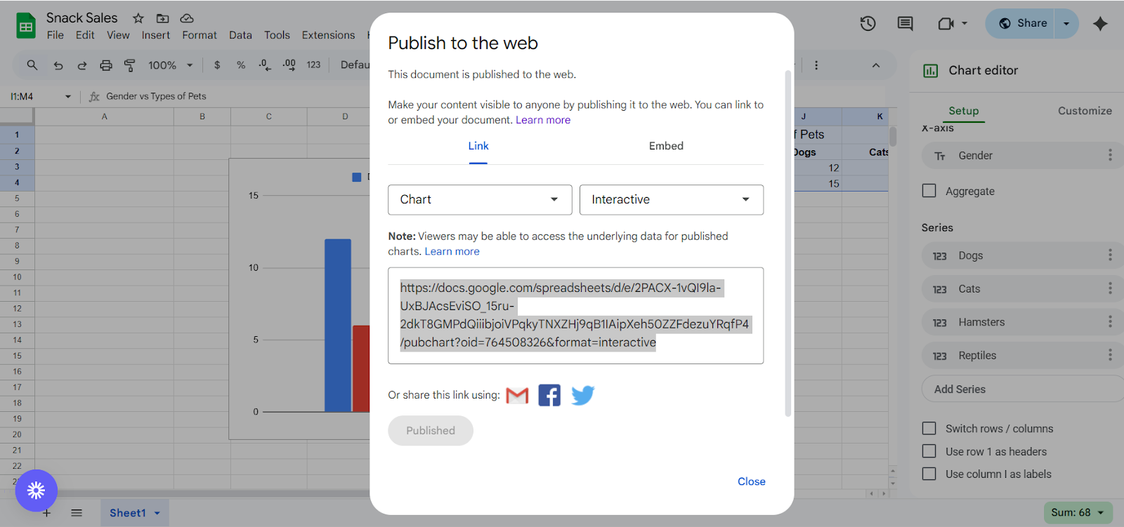 Copy the link to your Published Google Sheets account.