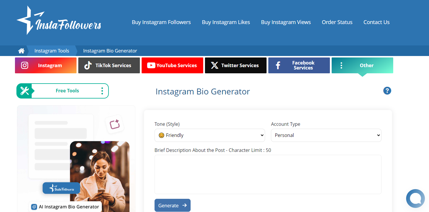 InstaFollowers’ Instagram Bio Generator