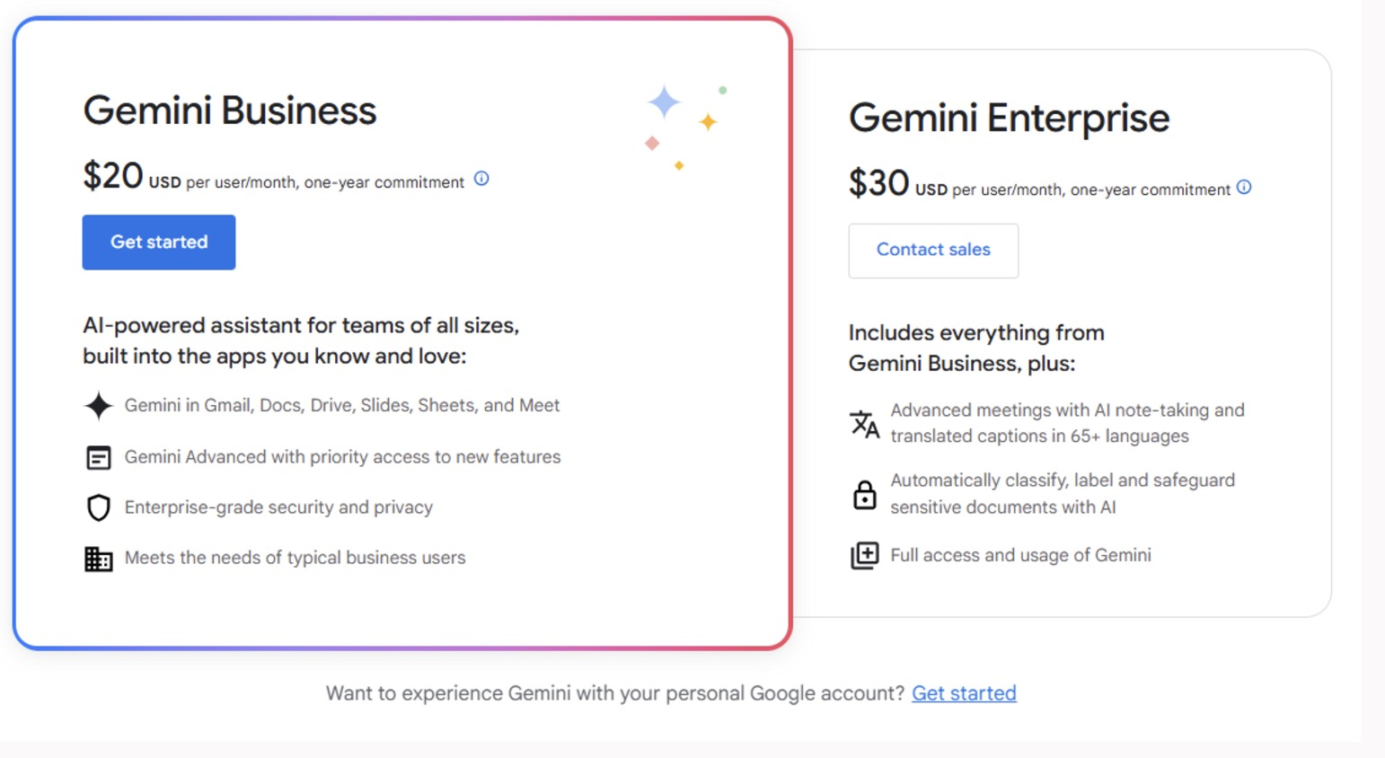 Gemini Pricing Plans