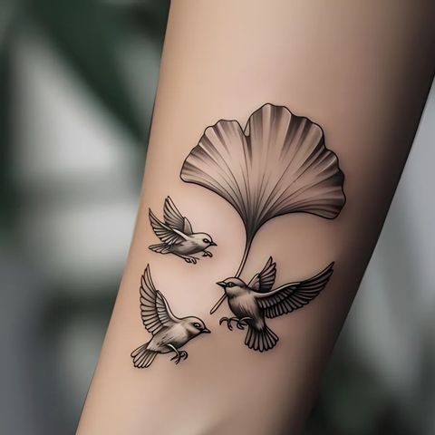 Ginkgo and Birds Tattoo
