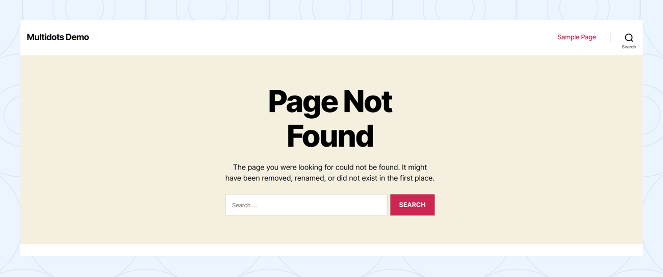 The default 404 page template for the Twenty Twenty theme