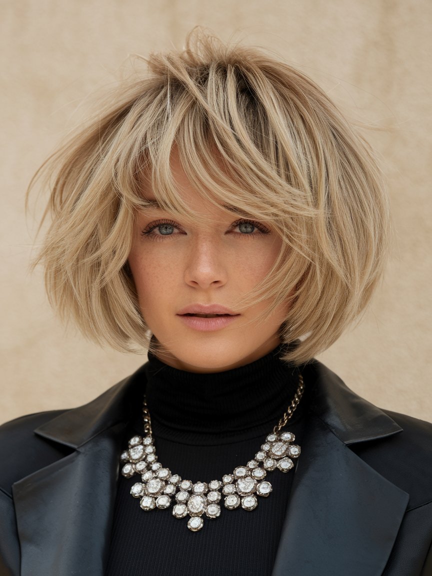 43. Voluminous Short Choppy Blonde Bob