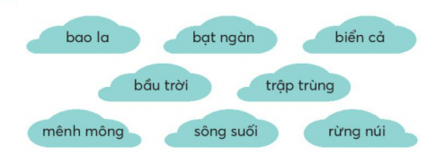 BÀI 2: SÓNG VÀ CÁT Ở TRƯỜNG SƠNKHỞI ĐỘNGCâu hỏi: Nói với bạn về màu sắc của những sự vật trong thiên nhiên.Giải nhanh: Bầu trời màu xanh, biển màu xanh, cầu vồng có bảy màu sắc khác nhau,…KHÁM PHÁ VÀ LUYỆN TẬPCâu 1: Đọc:a. Sóng ở các đảo được tả như thế nào?b. Trên các đảo ở Trường Sa, cát có gì lạ?c. Nhờ đâu những hòn đảo ở Trường Sa có vẻ đẹp rất riêng?d. Kể những điều em biết về Trường Sa.Trả lời: a. Sóng ở các đảo được tả như  một dải đăng ten mềm mại.b. Trên các đảo ở Trường Sa, cát là những vụn san hô nên rất tơi nhẹ.c. Những hòn đảo ở Trường Sa có vẻ đẹp rất riêng nhờ cát san hô trắng lấp lánh, biển xanh và màu áo của chú bộ đội hải quân.d. Những điều em biết về Trường Sa là một quần đảo của Việt Nam. Các chú hải quân ngày đêm canh giữ, bảo vệ chủ quyền của đất nước.Câu 2: Viếta. Nghe - viết:b. Chọn con ốc có từ ngữ viết sai và cho biết cách chữa:c. Chọn tiếng trong ngoặc đơn phù hợp với mỗi dấu ba chấm:(khiếu, khướu):       năng .....                 con ........(biếu, bướu):           cái .....                    ..... quà(khoan, khoang):     ... tàu                      mũi ...(hoàn, hoàng);         huy ...                     ... lạiGiải nhanh: a. Nghe - viết:b. dàn khoan --> giàn khoan.c. năng khiếu, con khướucái bướu, biếu quàkhoang tàu, mũi khoanhuy hoàng, hoàn lạiCâu 3: Xếp các từ ngữ dưới đây vào 2 nhóm:a. Chỉ sự vật.b. Chỉ đặc điểm của sự vật.Giải nhanh: a. Bầu trời, sông suối, biển cả, rừng núi.b. Bao la, mênh mông, bạt ngàn, trập trùng.Câu 4: Thực hiện các yêu cầu dưới đây:a. Dựa vào các bài đọc đã đọc, chọn từ ngữ ở thẻ màu xanh phù hợp với từ ngữ ở thẻ màu hồng:b. Đặt 2 - 3 câu tả một cảnh đẹp của Việt Nam.Giải nhanh: a. b. - Cố đô Huế là thành cổ lớn ở Việt Nam còn giữ gìn được gần như nguyên vẹn.- Hang Sơn Đòong vô dùng rộng lớn và hùng vĩ. Câu 5: Nói và nghea. Cùng bạn nói và đáp lời phù hợp với từng tình huống sau:Bạn em làm rơi mất cây bút đẹp.Cây hoa giấy bà trồng bị chết.b. Em sẽ nói thế nào để mời bạn thưởng thức một món đặc sản ở quê em.Giải nhanh: a.Bạn đừng lo lắng quá, nếu ai nhặt được sẽ trả lại cho bạn.Mình buồn quá, cây hoa giấy mình yêu nhất do bà trần bị chết mất rồi.b. Mình có món quà là đặc sản quê mình, bạn thưởng thức cùng mình nhé!Câu 6: Nói, viết về tình cảm với người thâna. Sắp xếp các câu dưới đây theo thứ tự hợp lí để tạo thành đoạn văn.b. Đọc lại đoạn văn và trả lời câu hỏi:Đoạn văn viết về tình cảm của ai với ai?Hằng ngày, ông cùng bạn nhỏ làm những việc gì?Tình cảm của bạn nhỏ với ông ra sao?c. Viết 4 - 5 câu về tình cảm của em với anh (chị hoặc em) của em theo gợi ý:Anh (chị hoặc em) tên là gì?Em và anh (chị hoặc em) thường cùng nhau làm gì?Tình cảm của em với anh (chị hoặc em) như thế nào?Trả lời: a. Trong nhà, ông nội là người gần gũi với em nhất. Mỗi sáng và chiều, ông đều đưa đón em đi học đúng giờ. Đón em về, ông lại cùng em tưới cây hay chơi cờ. Thỉnh thoảng, ông còn chở em đi nhà sách, công viên và cùng em đọc sách, chơi trò chơi. Em luôn mong ông nội khỏe, sống lâu.b.Đoạn văn viết về tình cảm của cháu dành cho ông nội.Hằng ngày, ông đưa đón bạn nhỏ đi học, tưới cây, đưa bạn nhỏ đi chơi công viên.Bạn nhỏ yêu thương ông rất nhiều và mong ông luôn khỏe mạnh.c. Chị của em tên là Lan. Chị hơn em 10 tuổi. Mỗi ngày, chị chở em đến trường. Rồi tối thì chị dạy em học bài. Cuối tuần hai chị em đèo nhau trên chiếc xe đạp đi chơi. Em rất yêu chị và mong rằng chị sẽ ở cạnh em thật lâu.VẬN DỤNG