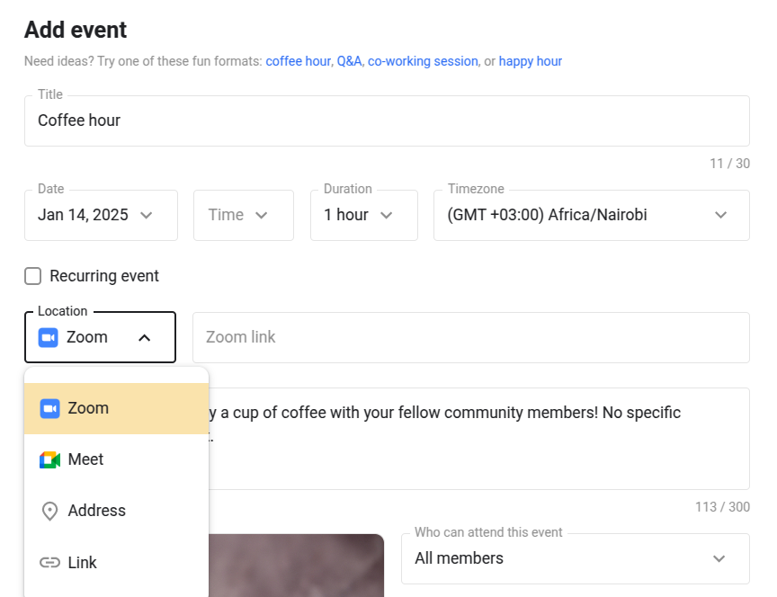 Scheduling events in Skool