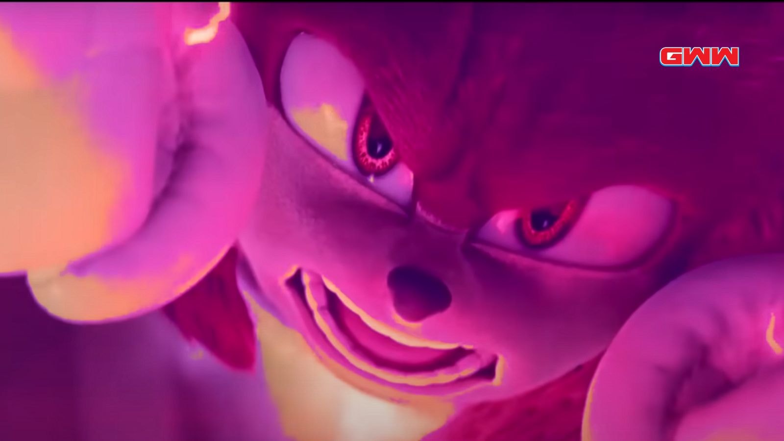 Knuckles the Echidna with an intense expression and glowing eyes.