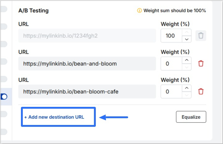 Add new destination URL