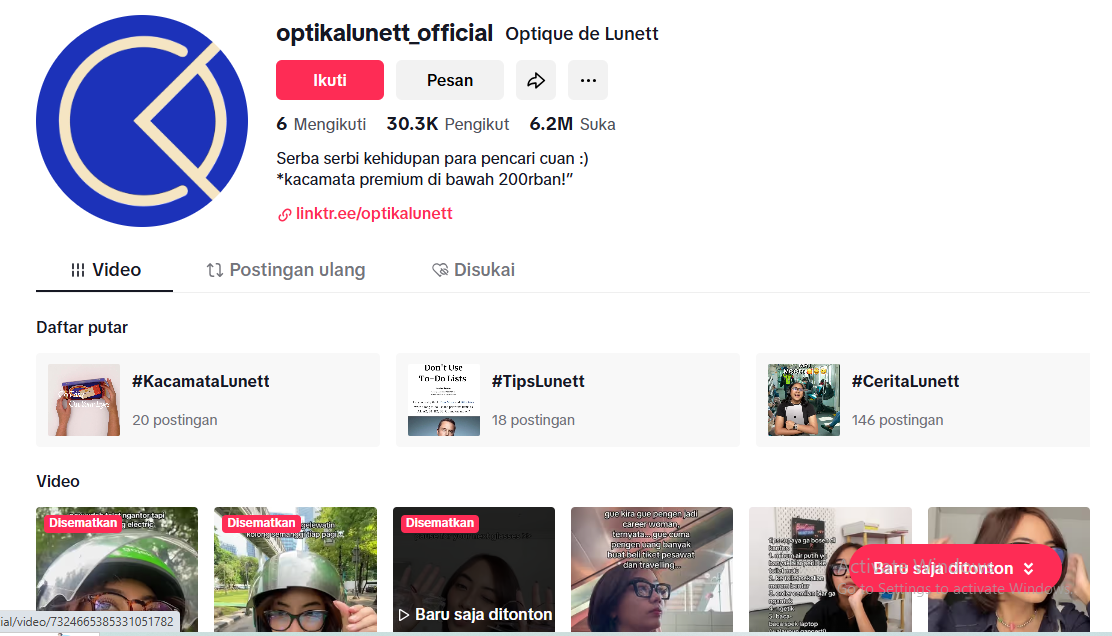 screenshoot tiktok profile optika lunett