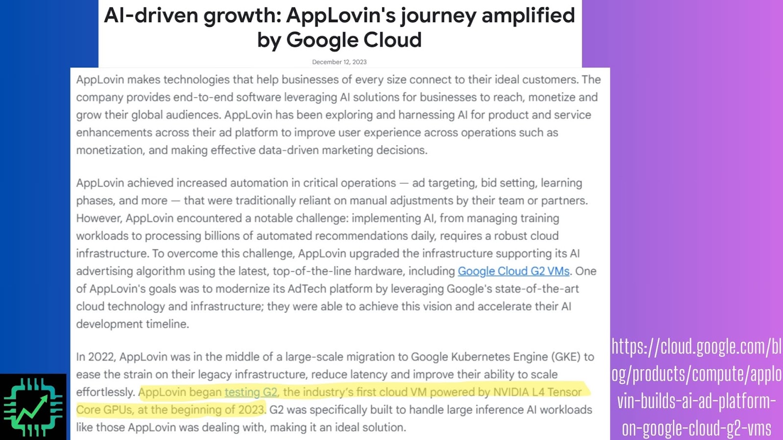 AppLovin press release announcing an expansion of its use of Google Cloud.