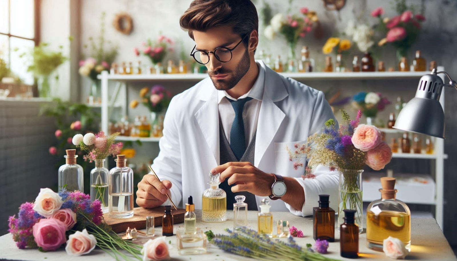 A perfumer creating perfumes