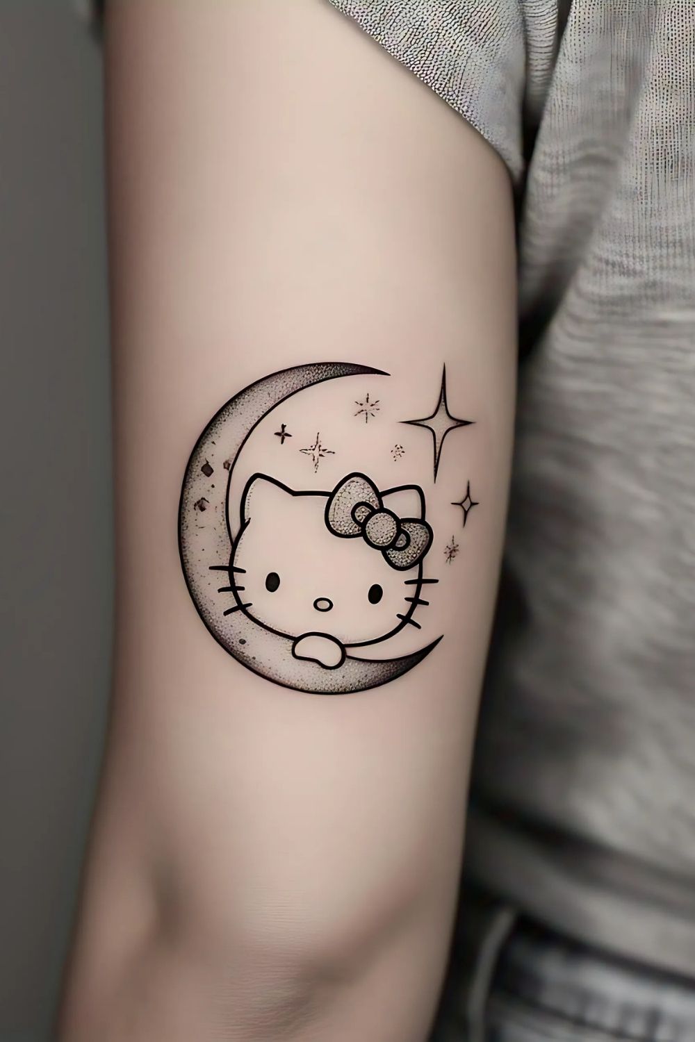 Hello Kitty Under the Moon and Stars Tattoo
