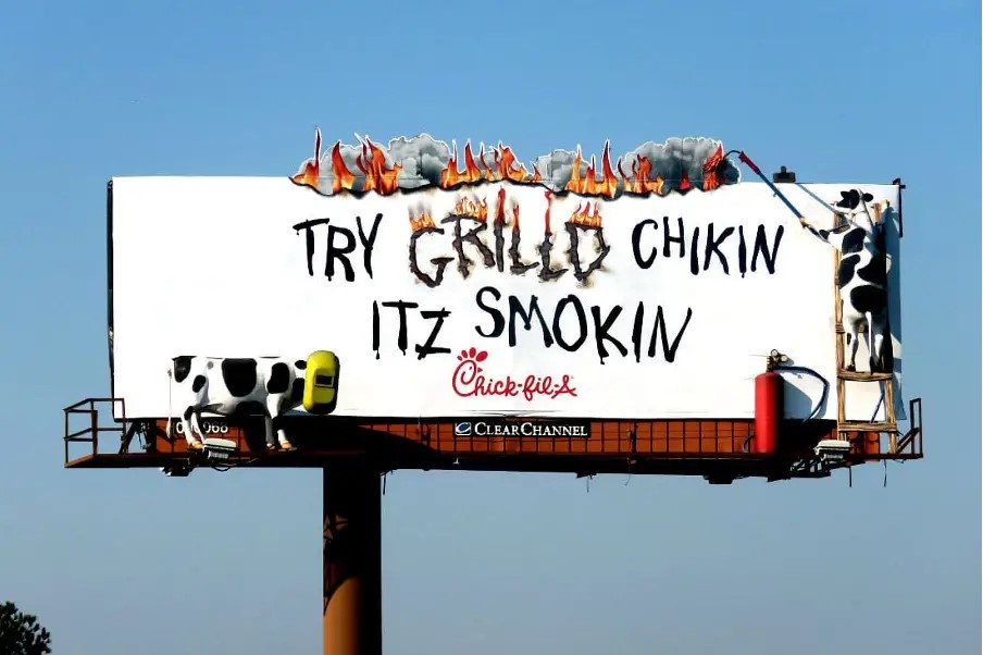 Chick-fil-A uses billboards to advertise new menu items. This billboard advertises its grilled chicken sandwich.