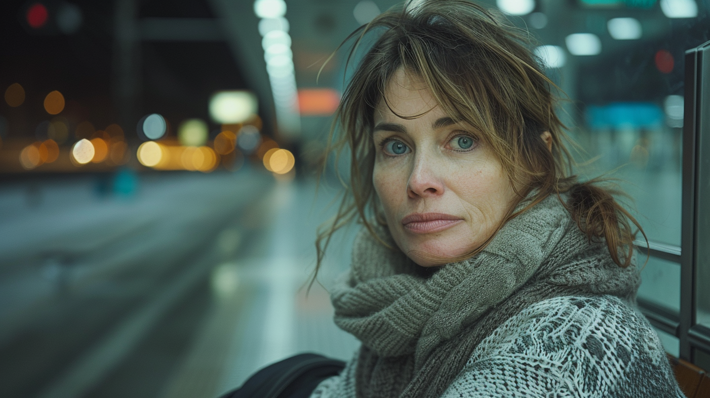 Frustrated woman sitting at the subway station | Source: Midjourney