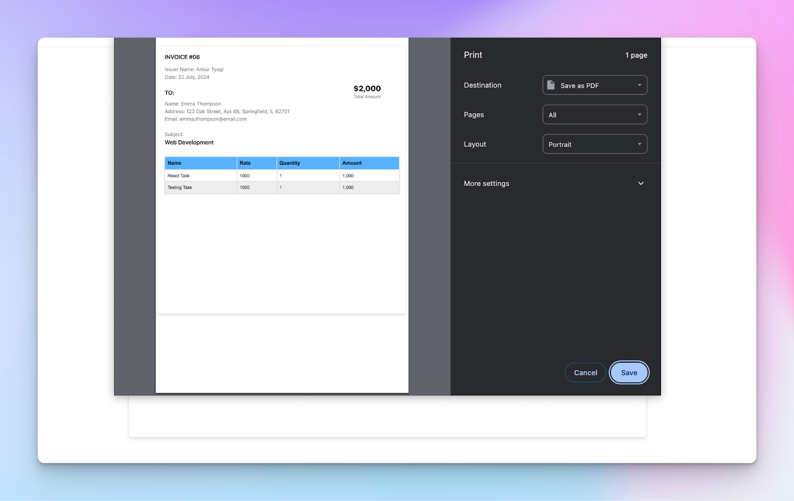 Invoice-app-print-ui