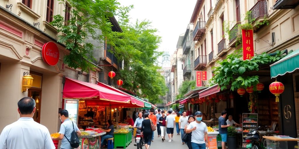 Vibrant street scene in bustling Hanoi, Vietnam.