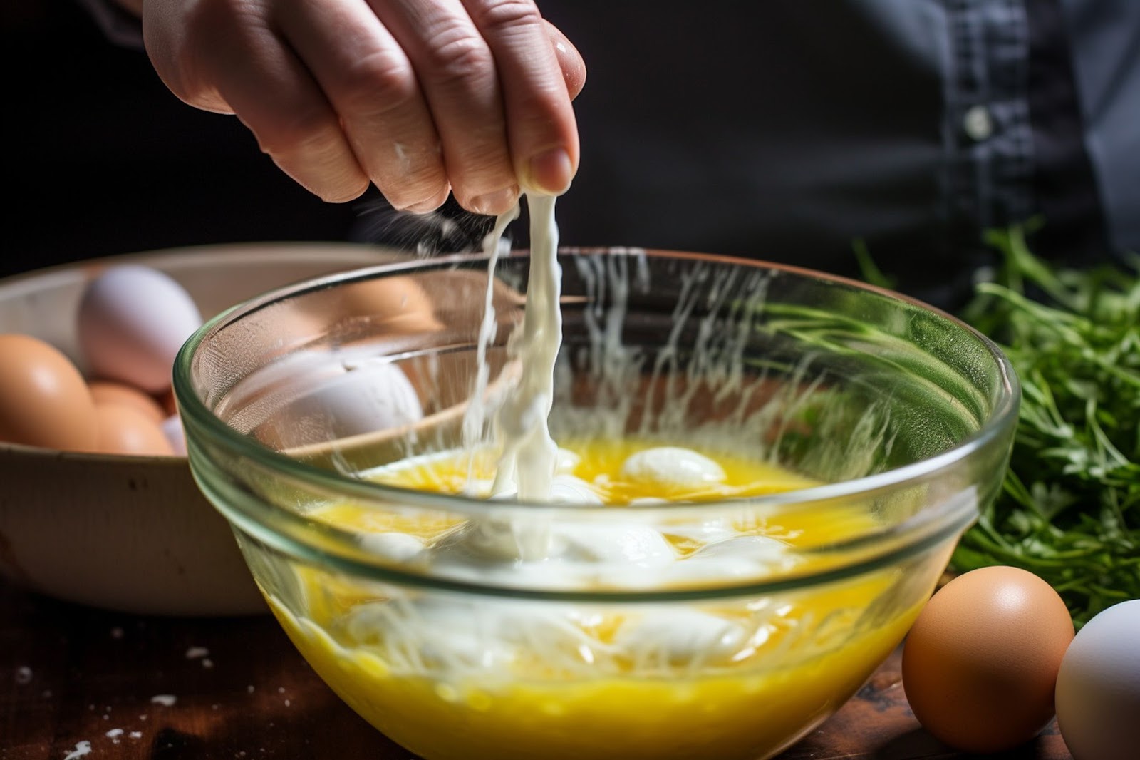 a bowled filled with egg and cream