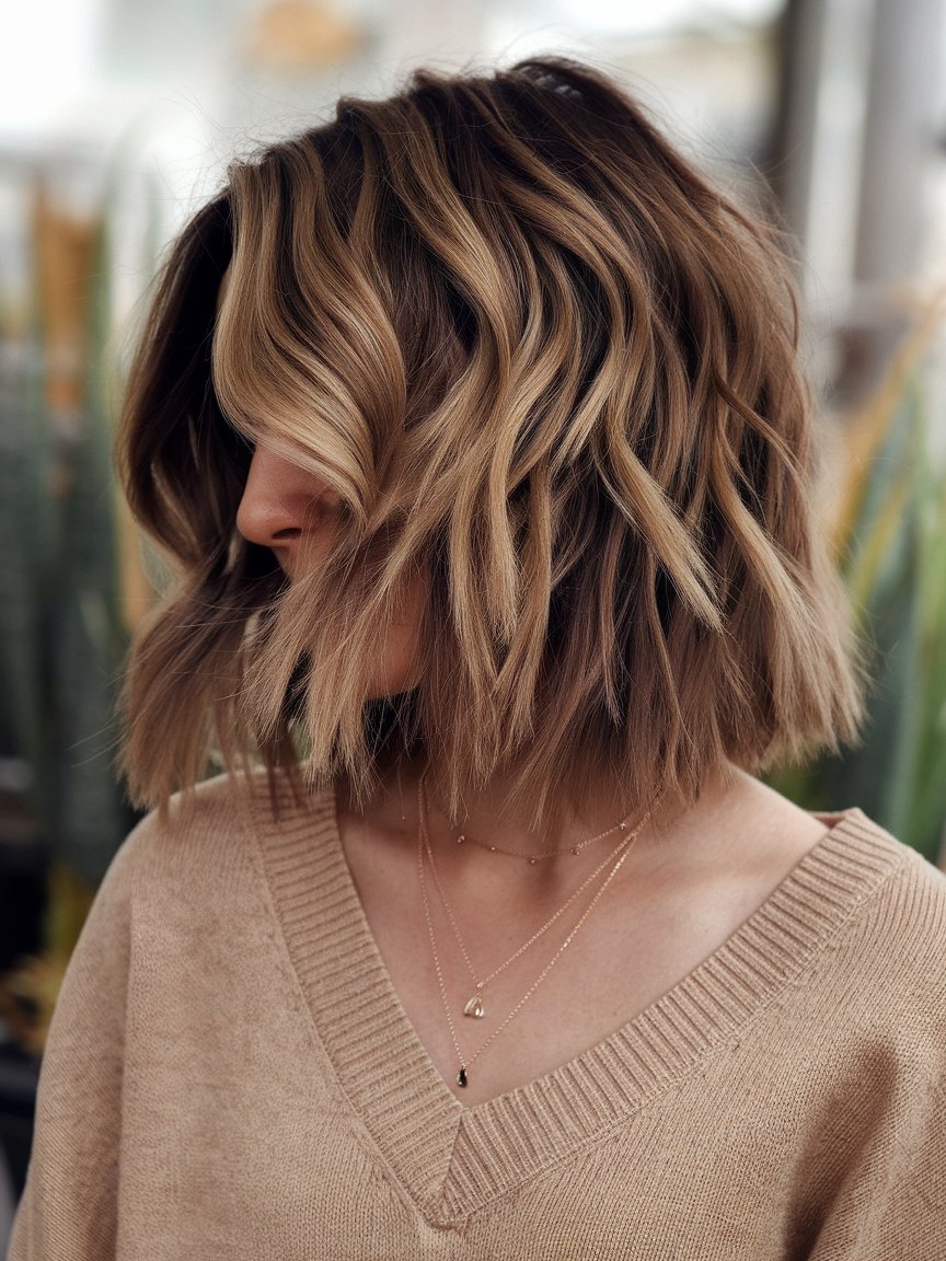 18. Long-layered Bob with Caramel Ribbons