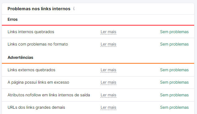 links internos problemas