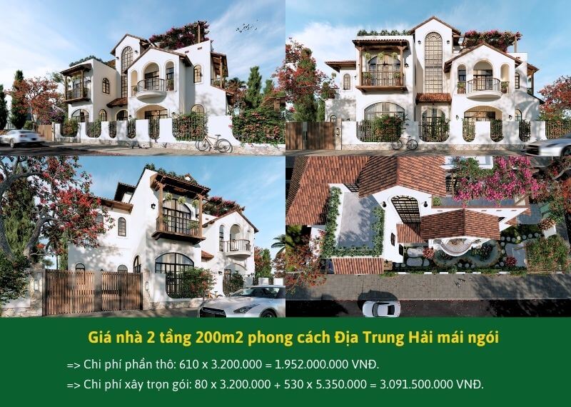 Giá nhà 2 tầng 200m2 Địa Trung Hải mái ngói Xây dựng Nhất Tín