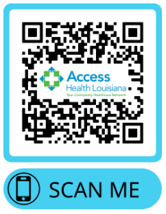 A qr code with a blue rectangle

Description automatically generated
