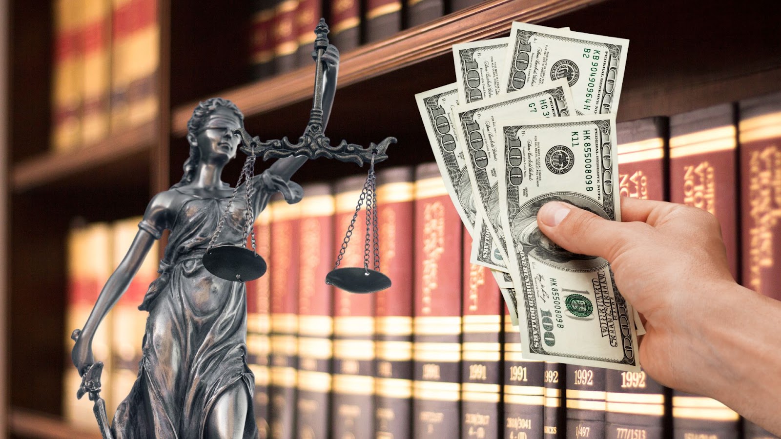 person trying to bribe lady justice