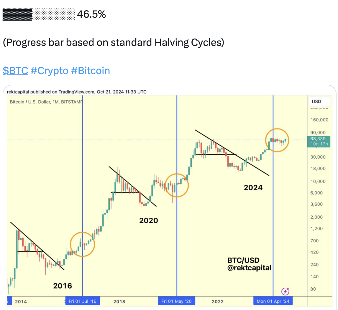 Progress bar and chart showcasing Halving cycles