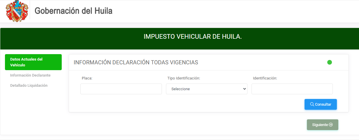 Plataforma vehicular pago de impuestos Huila 2025.