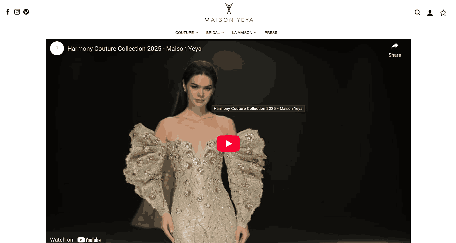 A screenshot of Maison Yeya homepage as one of the fashion brands looking for influencers