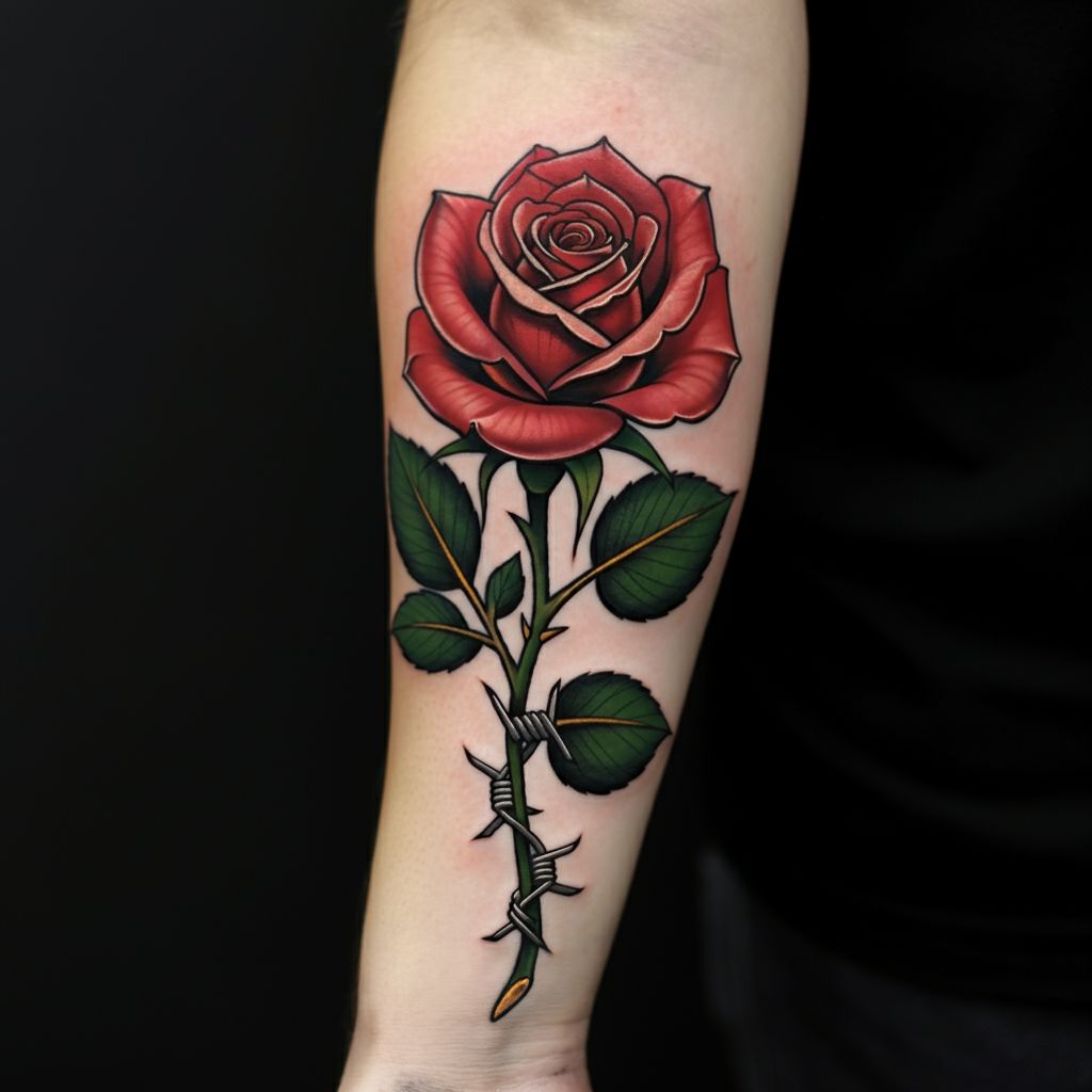 Barbed Wire Rose Tattoo