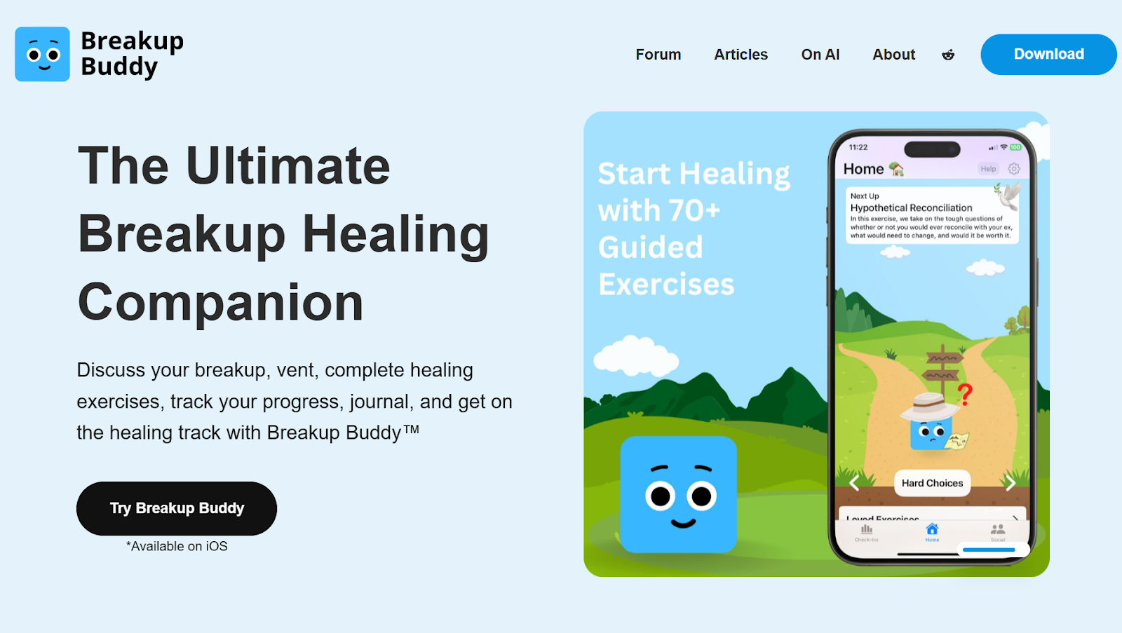 screenshot of breakup buddy website