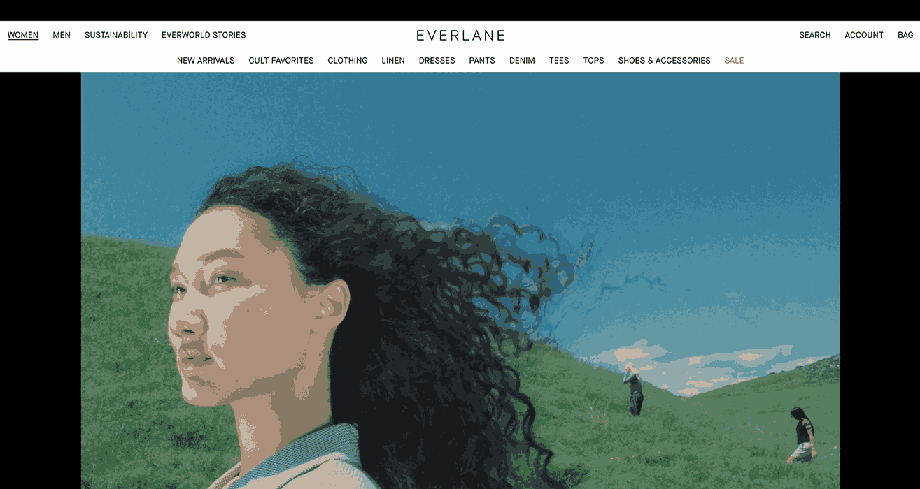 A screenshot of Everlane homepage as one of the fashion brands looking for influencers