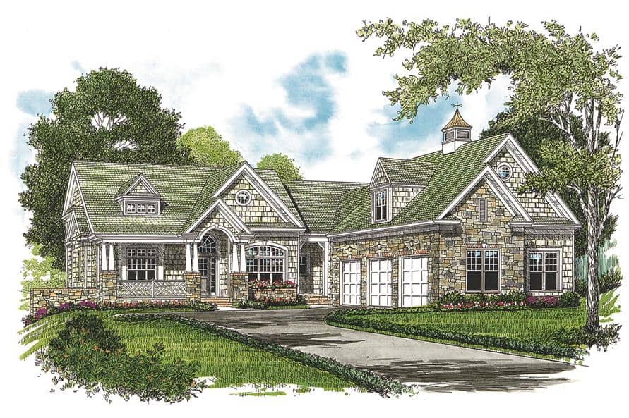 Front perspective sketch of the 3-bedroom craftsman-style two-story home.