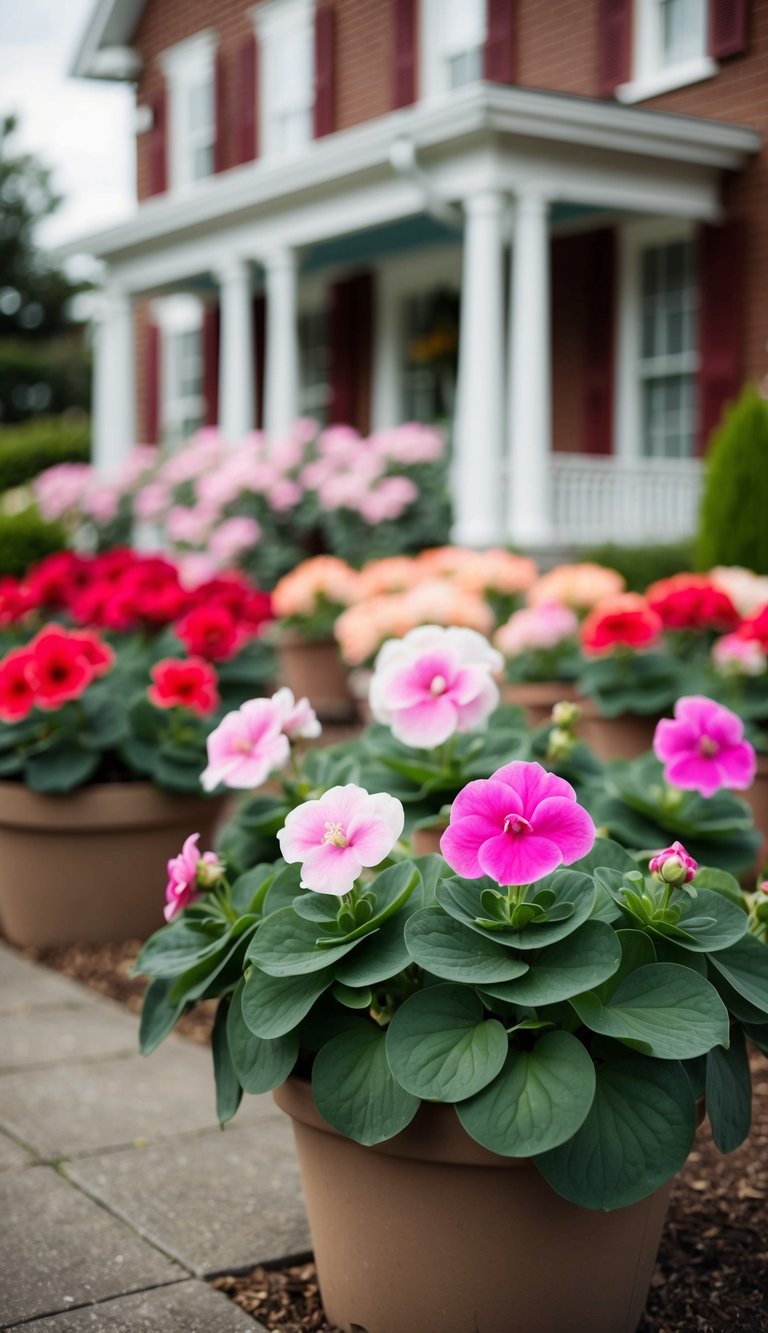 21 begonias bloom in neat flower beds in front of a charming house