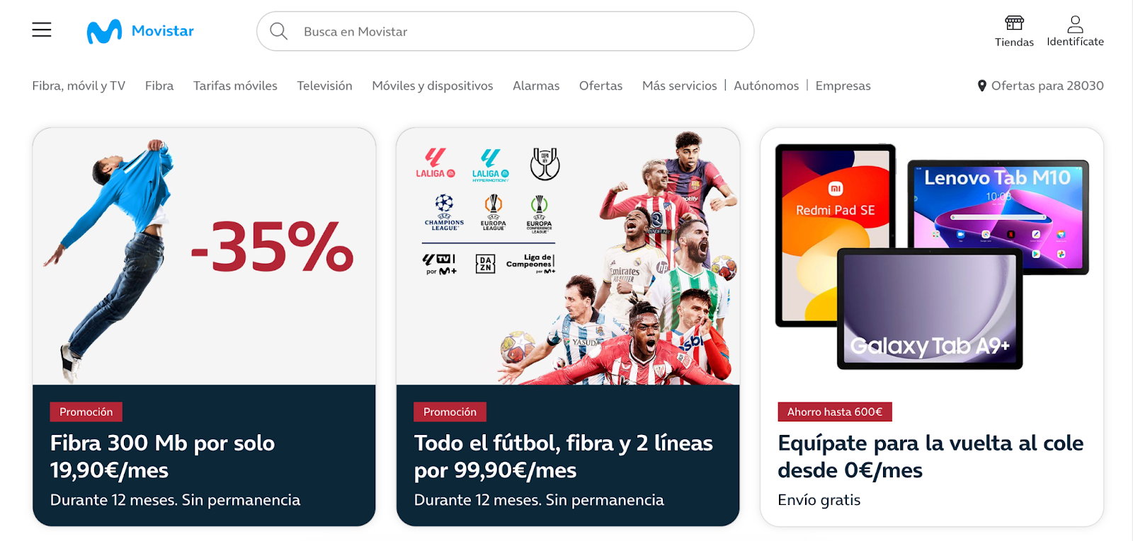 A screenshot of Movistar homepage