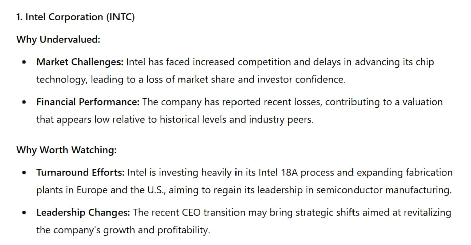 ChatGPT recommends INTC stock