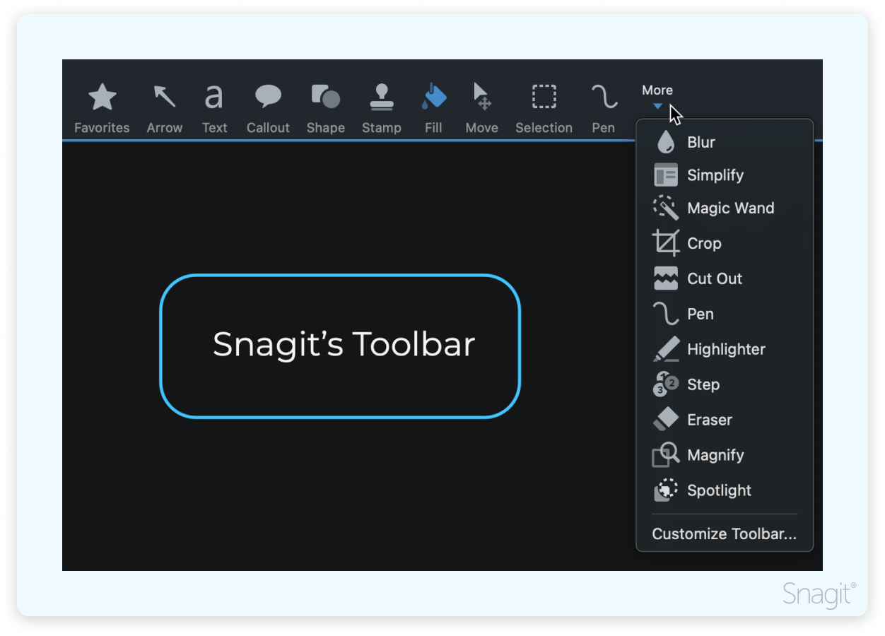 Snagit's toolbar editing options