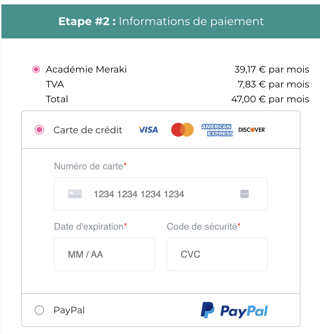 Choix de paiement pour site de membres