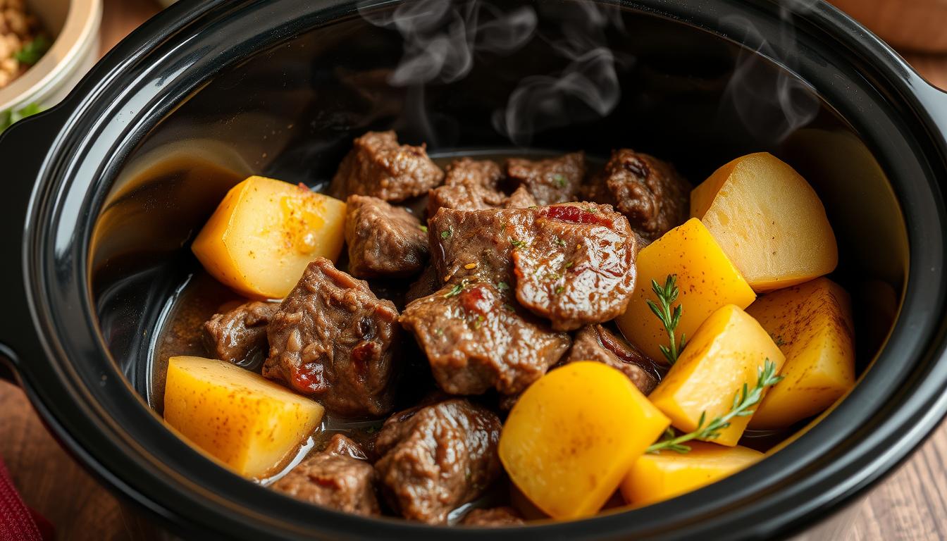 delicious crockpot steak and potato dish