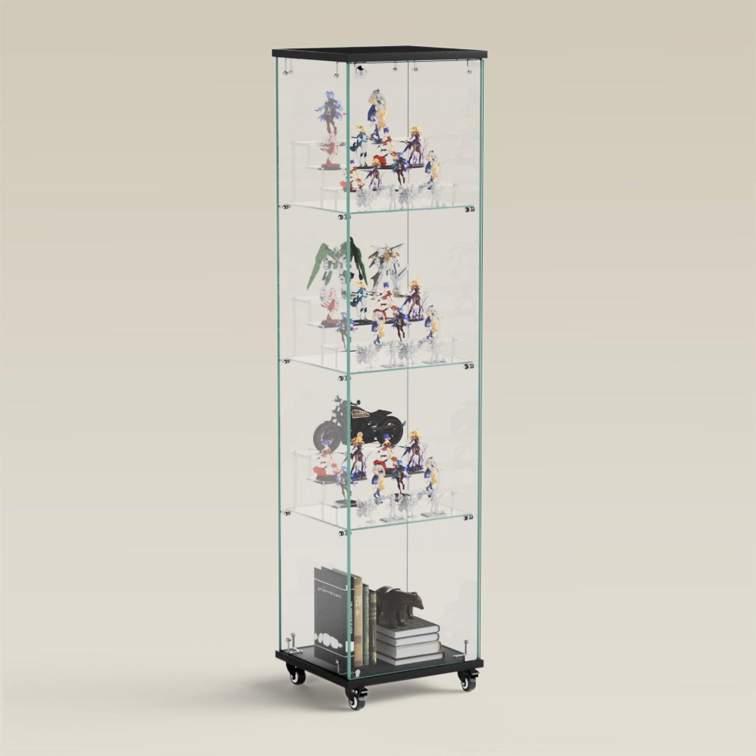 A glass shelf with toys on it

AI-generated content may be incorrect.