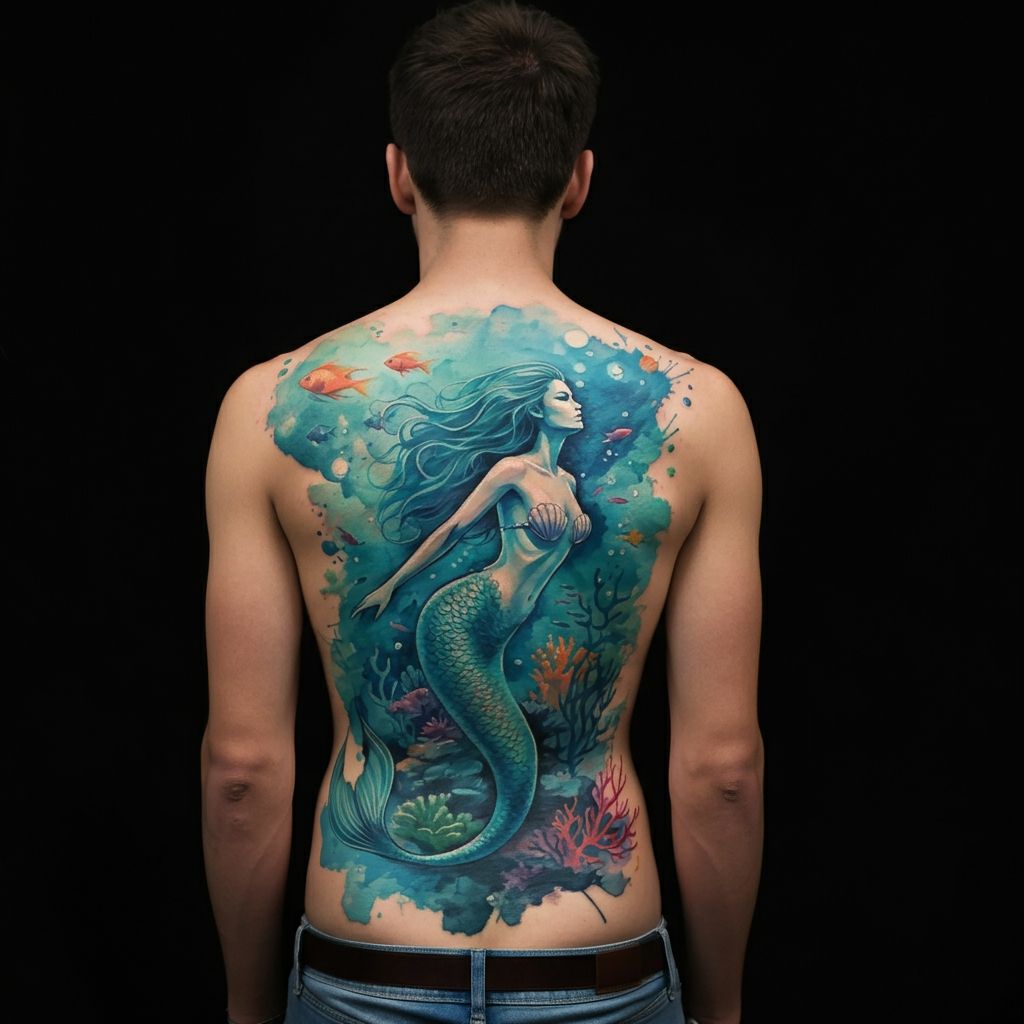 Mermaid Tattoo on back 