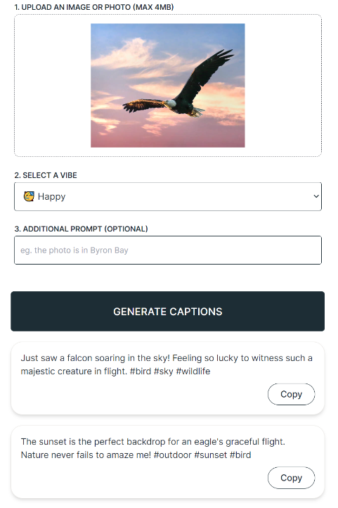 Pallyy: 100% Free Image Caption Generator