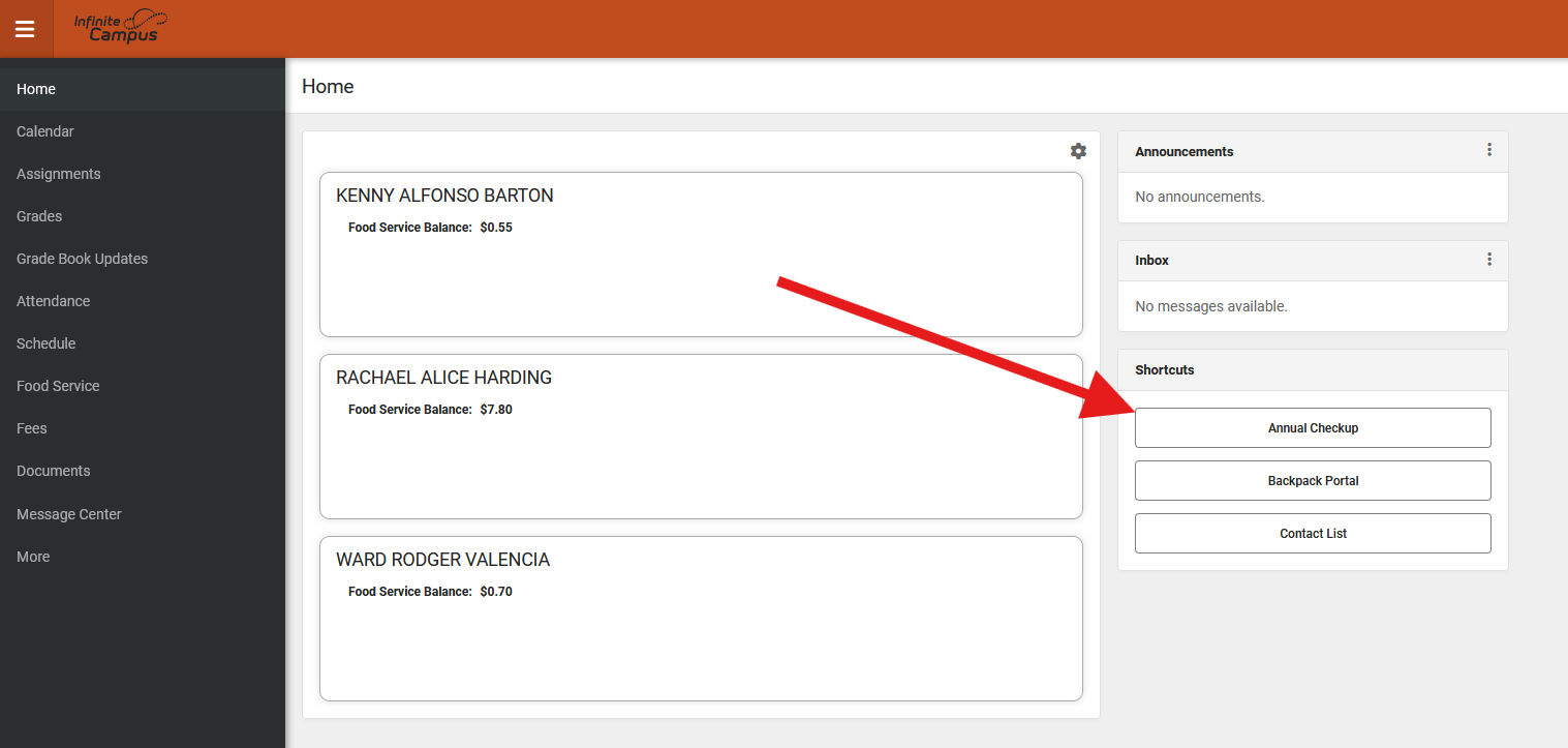 Annual Check up screenshot of directions