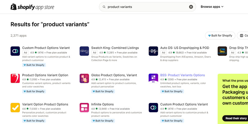 Find Product Variant Apps on Shopify