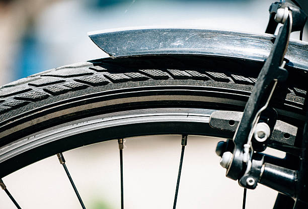 Close-up of bicycle fenders arching over the tires